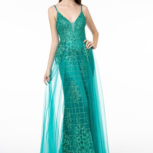 Sequined V-Neck Spaghetti Strap Dress GSGL2924